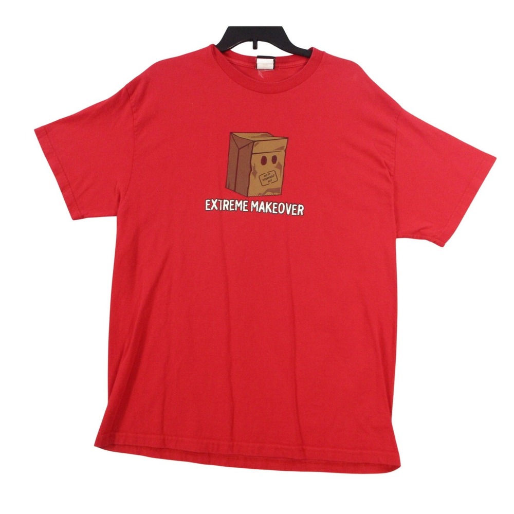Extreme Makeover Paper Bag Graphic T-Shirt Red Mens Large Short Sleeve Tee